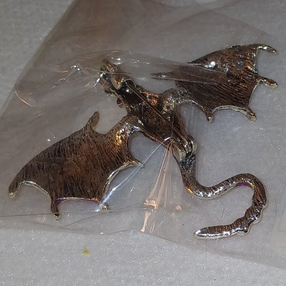 NWT Dragon Flying Pteradactyl Pin Brooch Metallic Halloween Jewelry AQUA BLUE - Picture 7 of 12